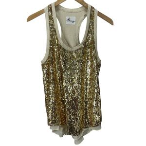 Pencey Womens Gold Sequin Racerback Tank Top with Silk Lining Size Small